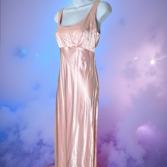 Vintage 90s Pink Satin Lace Up Prom Dress Size 5/6 Fairycore Ethereal Deadstock - Picture 1 of 9